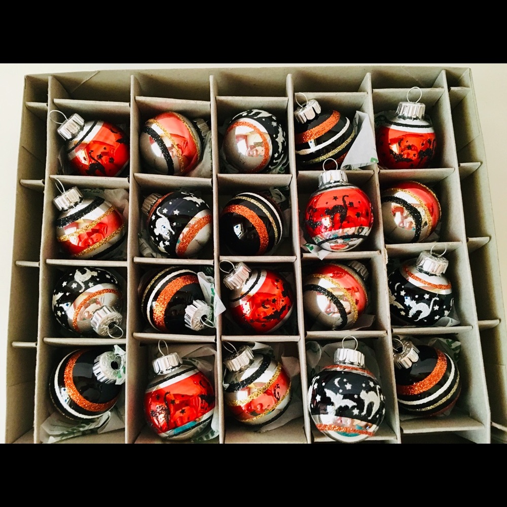 20 Halloween Radko Glass Ball Ornaments Cats Bats Glitter Stripes - Picture 4 of 8